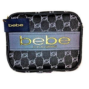 BEBE BLACK & GRAY GOLD MONOGRAM LEATHER CAMERA BAG CROSSBODY PURSE - NWT